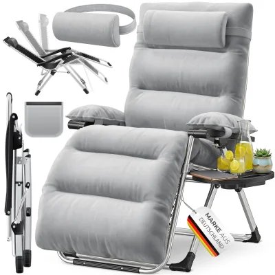 KESSER® Sonnenliege Liegestuhl, klappbare Gartenliege extra breit & Wetterfest, Belastbar 200kg, Ergonomisches Polster, verstellbare Rückenlehne inkl. Nackenkissen, Getränkehalter & Armpolster