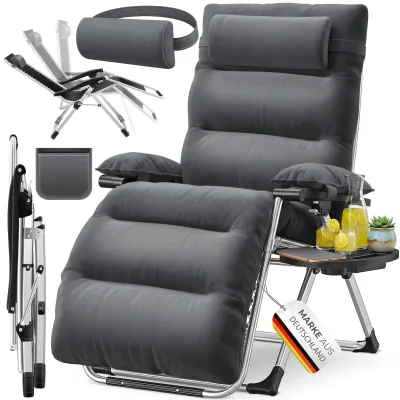 KESSER® Sonnenliege Liegestuhl, klappbare Gartenliege extra breit & Wetterfest, Belastbar 200kg, Ergonomisches Polster, verstellbare Rückenlehne inkl. Nackenkissen, Getränkehalter & Armpolster