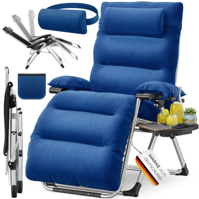 KESSER® Sonnenliege Liegestuhl, klappbare Gartenliege extra breit & Wetterfest, Belastbar 200kg, Ergonomisches Polster, verstellbare Rückenlehne inkl. Nackenkissen, Getränkehalter & Armpolster