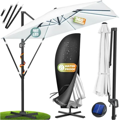 KESSER® Sonnenschirm Ampelschirm SUN XL 300 x 300 cm Inkl. Abdeckung +Windsicherung Drehbar Neigbar Kippbar Marktschirm Groß 360° Rotation, Gartenschirm mit Kurbel Sonnenschutz UV50+