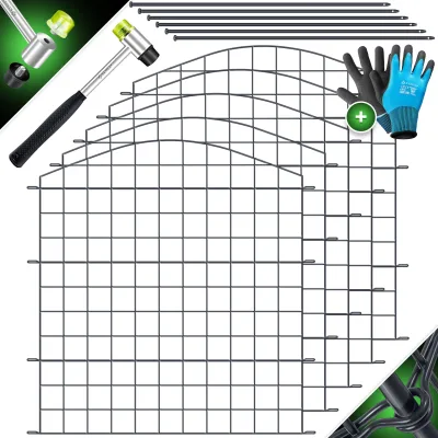 KESSER® Teichzaun Gartenzaun Steckzaun Komplettset Metall Zaunelemente Inkl. Hammer + Befestigungsstäben, Zaun zum stecken für Garten, Oberbogen Rund Gitterzaun Set Freigehege für Hunde