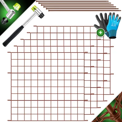 KESSER® Teichzaun Gartenzaun Steckzaun Komplettset Metall Zaunelemente Inkl. Hammer + Befestigungsstäben, Zaun zum stecken für Garten, Oberbogen Rund Gitterzaun Set Freigehege für Hunde