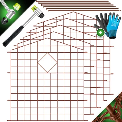 KESSER® Teichzaun Gartenzaun Steckzaun Komplettset Metall Zaunelemente Inkl. Hammer + Befestigungsstäben, Zaun zum stecken für Garten, Oberbogen Rund Gitterzaun Set Freigehege für Hunde