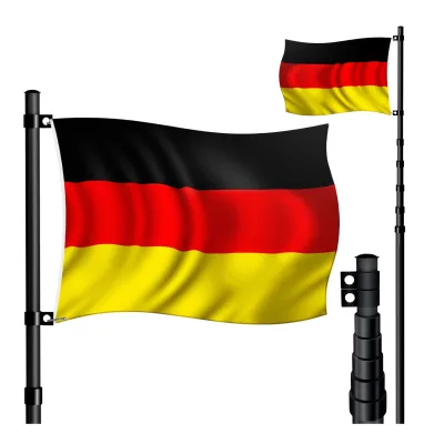 KESSER® Teleskop Fahnenmast Aluminium 6,30m Bodenhülse 60cm inkl Deutschlandfahne Höhenverstellbar Flaggenmast Mast Deutschland Flagge Alu