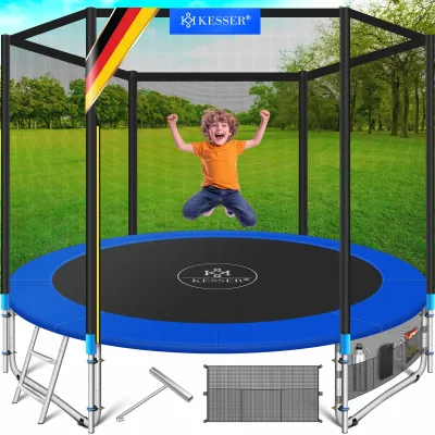 KESSER® - Trampolin    TÜV Rheinland GS Zertifiziert   Komplettset mit Sicherheitsnetz, Leiter,  Randabdeckung, Seitentasche & Zubehör   Kindertrampolin Gartentrampolin Belastbarkeit 150 kg