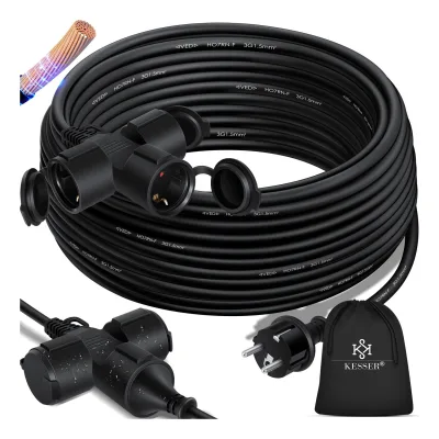 KESSER® Verlängerungskabel mit Schutzkappe Outdoor - für Innenbereich Außenbereich - Verlängerung Stromkabel – 230 V IP44 - Schutzkontakt Baustellenkabel Schutzkontaktstecker