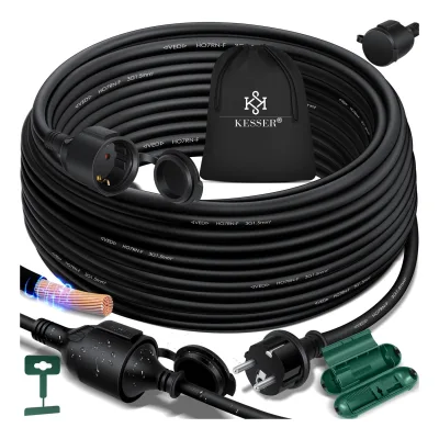 KESSER® Verlängerungskabel mit Schutzkappe Outdoor - für Innenbereich Außenbereich - Verlängerung Stromkabel – 230 V IP44 - Schutzkontakt Baustellenkabel Schutzkontaktstecker