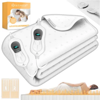 KESSER® Wärmeunterbett mit Abschaltautomatik Fernbedienung   Heizdecke mit 3 Temperaturstufen   Wärmebettunterlage fürs Bett Matratzenheizung   Wärmedecke aus weichem Vlies Heizkissen