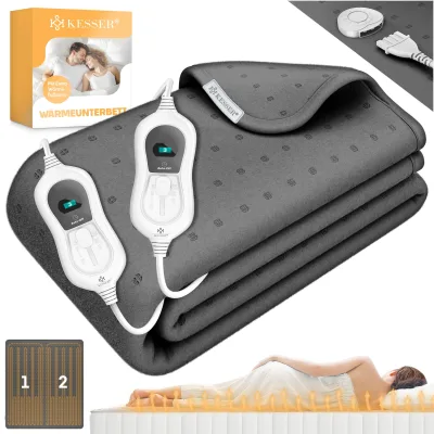 KESSER® Wärmeunterbett mit Abschaltautomatik Fernbedienung   Heizdecke mit 3 Temperaturstufen   Wärmebettunterlage fürs Bett Matratzenheizung   Wärmedecke aus weichem Vlies Heizkissen