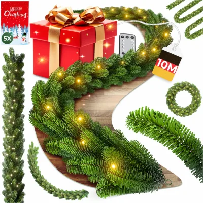 KESSER® Weihnachtsgirlande mit LED – 5 m oder 10 m, 100–200 LEDs, IP44, naturgrün, mit Schnee-Effekt je nach Modell, für Outdoor & Indoor, mit Fernbedienung & Weihnachtsdeko je nach Variante