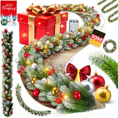 KESSER® Weihnachtsgirlande mit LED – 5 m oder 10 m, 100–200 LEDs, IP44, naturgrün, mit Schnee-Effekt je nach Modell, für Outdoor & Indoor, mit Fernbedienung & Weihnachtsdeko je nach Variante