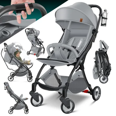 KIDIZ® Kinderwagen Premium Kinderbuggy klappbar Liegebuggy Sportwagen Faltbar 360°Räder 5-Punkt Gurt Inkl. Getränkehalter & Regenabdeckung, verstellbare Rückenlehne & Sonnenverdeck