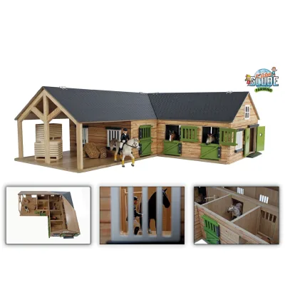 Kids Globe Horses Pferdehof aus Holz, 1:24, mit Tören, Fenster + Tor, ohne Tiere