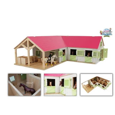 Kids Globe Pferdehof / Reiterhof 1:24, pink, Bauernhof Holz, Maße 68x77x27 cm