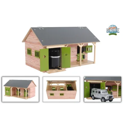 Kids Globe Pferdestall 1:32 mit 2 Pferdeboxen 1 Lagerraum ohne Pferde Holz