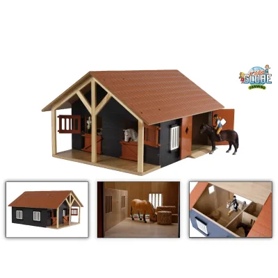 KidsGlobe Farming Pferdestall Holz, Maö´stab 1:24 - mit 2 Boxen, Werkstatt