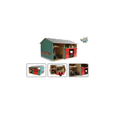 KidsGlobe Werkstatt mit Lagerraum 1:32 Dach aufklappbar Tore beweglich, 41x54x32
