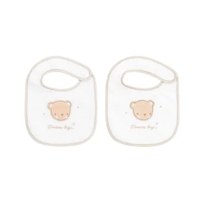 Kikkaboo Babylätzchen 2er Set Dream Frottee Waffelpique, Druckknopf, Baumwolle beige