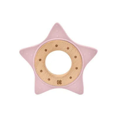 Kikkaboo Beißring Star, Buchenholz, Silikon, Zahnhilfe, Greifling, ab Geburt rosa