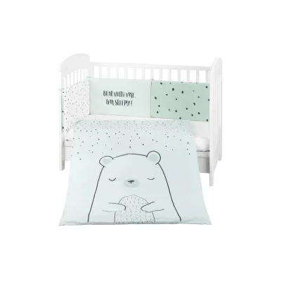 Kikkaboo Kinderbettwäsche Bär 3-tlg. Decke 135 x 95 cm Nestchen Bett 140 x 70 cm grün