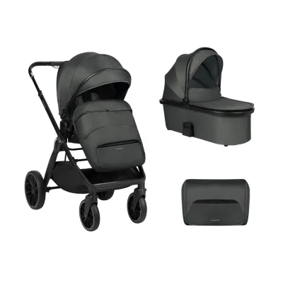Kikkaboo Kinderwagen Tiffany 2 in 1 Babywanne, Sportsitz, Wickeltasche, PU-Räder grau/schwarz