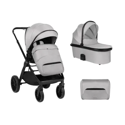 Kikkaboo Kinderwagen Tiffany 2 in 1 Babywanne, Sportsitz, Wickeltasche, PU-Räder grau