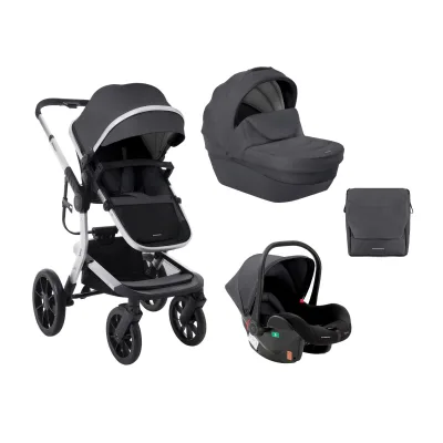 Kikkaboo Kombikinderwagen Irene 3 in 1 Babywanne Autositz Adapter Wickeltasche dunkelgrau
