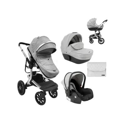 Kikkaboo Kombikinderwagen Irene 3 in 1 Babywanne Autositz Adapter Wickeltasche grau hellgrau