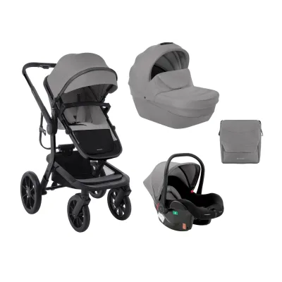 Kikkaboo Kombikinderwagen Irene 3 in 1 Babywanne Autositz Adapter Wickeltasche grau/schwarz