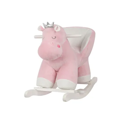 Kikkaboo Schaukeltier Hippo mit Sitz, Holzgriffe, Plüsch, Holzkufen, Rückenlehne rosa