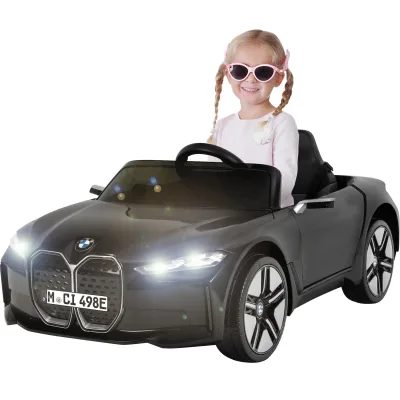 Kinder-Elektroauto BMW i4, Fernbedienung, LED-Beleuchtung, Soft-Start-Funktion (Schwarz)