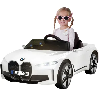 Kinder-Elektroauto BMW i4, Fernbedienung, LED-Beleuchtung, Soft-Start-Funktion (Weiß)