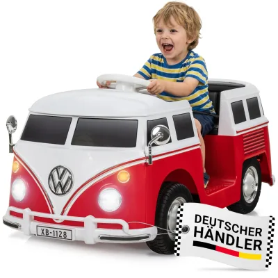 Kinder-Elektroauto VW T1 Camper Bus, Bremsautomatik, 3-5 km/h, Soft-Start, LED, Fernbedienung
