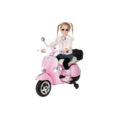 Kinder-Elektroroller Vespa, lizenziert, EVA-Reifen, LED-Scheinwerfer, Koffer, Soundmodul, Stützräder (Pink)