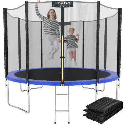 KINETIC SPORTS Trampolin Outdoor 'Salto Plus' Ø 183/244/305/366/400/430/490 cm - Komplett-Set für Kinder, USA Sprungtuch, Netz, Randpolster, Leiter - bis zu 160kg   Blau-2 Ø 305 cm Ø 305 cm, Blau-2