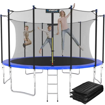 KINETIC SPORTS Trampolin Outdoor 'Salto Plus' Ø 183/244/305/366/400/430/490 cm - Komplett-Set für Kinder, USA Sprungtuch, Netz, Randpolster, Leiter - bis zu 160kg   Blau-2 Ø 366 cm Ø 366 cm, Blau-2