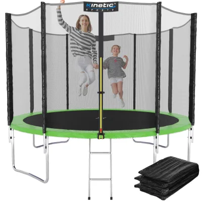 KINETIC SPORTS Trampolin Outdoor 'Salto Plus' Ø 183/244/305/366/400/430/490 cm - Komplett-Set für Kinder, USA Sprungtuch, Netz, Randpolster, Leiter - bis zu 160kg   Grün-2 Ø 244 cm Ø 244 cm, Grün-2
