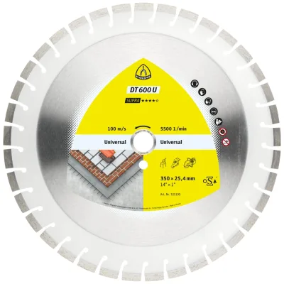 Klingspor DT 600 U Diamanttrennscheiben, 500 x 3,6 x 25,4 mm 54 Segmente 24 x 3,6 x 10 mm, Kurzverzahnung