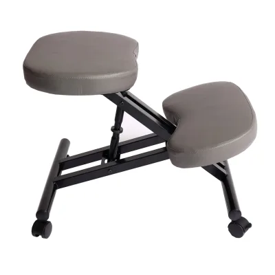 Kniestuhl MCW-E10, Sitzhocker Kniehocker, höhenverstellbar Rollen Kunstleder Metall MVG-zertifiziert ~ grau matt