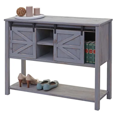 Kommode MCW-D57, Schiebetürenschrank Sideboard Schrank, Shabby-Look Vintage 81x102x34cm ~ dunkelgrau