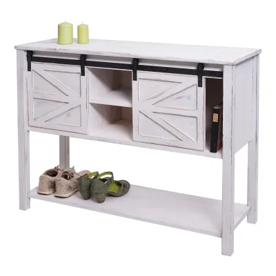 Kommode MCW-D57, Schiebetürenschrank Sideboard Schrank, Shabby-Look Vintage 81x102x34cm ~ weiß