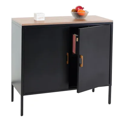 Kommode MCW-L84, Sideboard Schrank Anrichte, 2 Türen Metall 90x90x40cm, Melamin beschichtet ~ schwarz