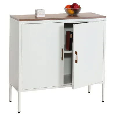 Kommode MCW-L84, Sideboard Schrank Anrichte, 2 Türen Metall 90x90x40cm, Melamin beschichtet ~ weiß