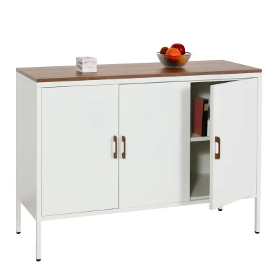 Kommode MCW-L84, Sideboard Schrank Anrichte, 3 Türen Metall 90x120x40cm, Melamin beschichtet ~ weiß