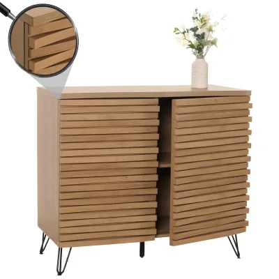 Kommode MCW-M49, Schrank Sideboard Highboard, 3D-Design Staufächer, MDF Metall 85x95x45cm ~ natur