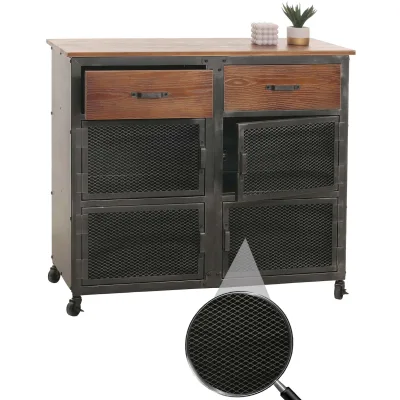 Kommode MCW-N28, Schrank, Rollen 2 Schubladen, 3D-Struktur Industrial Retro Metall Holz 90x100x40cm ~ schwarz, braun