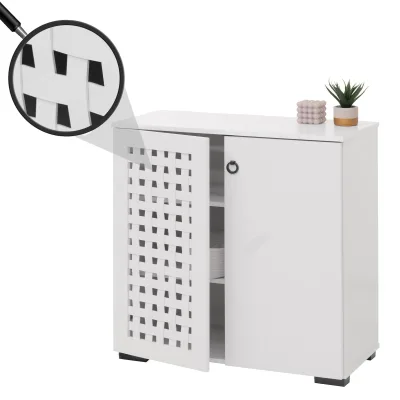 Kommode MCW-N87, Sideboard Schrank Anrichte, 3D-Flecht-Design 2 Türen 3 Staufächer Soft-Close, 82x80x37cm ~ weiß