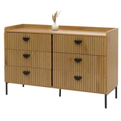 Kommode MCW-O39, Highboard Schrank, 6 Schubladen Melamin MDF 80x120x44cm ~ natur