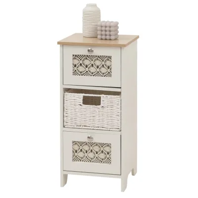 Kommode MCW-O75, Schubladenschrank, 3 Schubfächer Korbschubladen Holz Melamin 63x30x30cm ~ natur-weiß