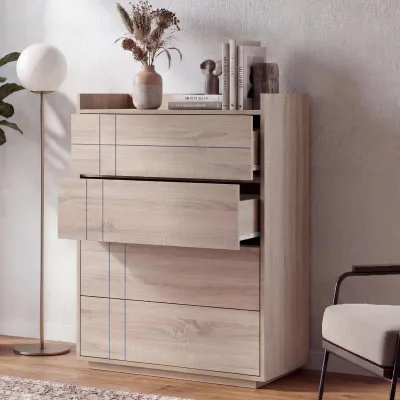 Kommode MCW-P44, Sideboard Schrank Anrichte, 4 Schubladen Push-to-open, MDF 107x80x40cm ~ Sonoma-Eiche-Optik